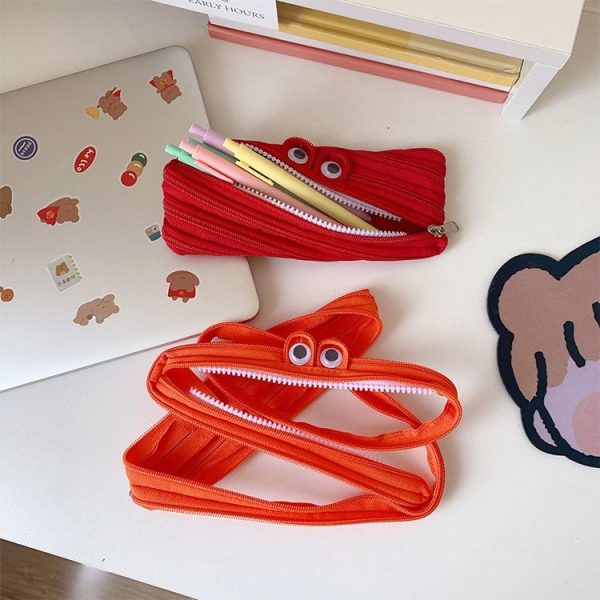 Cute Candy Colors Zipper Monsters Pencil Bag Student School Stationery Case Storage Box (Green) - Image 5