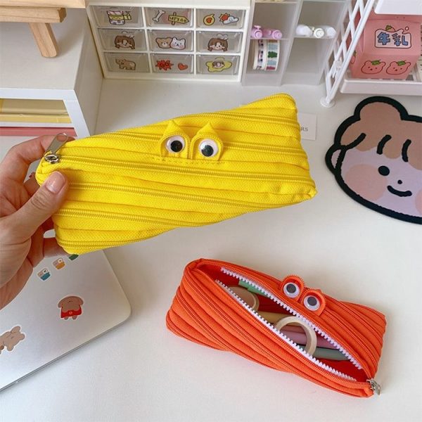 Cute Candy Colors Zipper Monsters Pencil Bag Student School Stationery Case Storage Box (Green) - Image 6