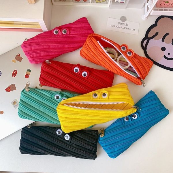 Cute Candy Colors Zipper Monsters Pencil Bag Student School Stationery Case Storage Box (Green) - Image 8