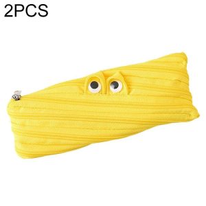 2 PCS Cute Novelty Candy Colors Zipper Monsters Pencil Bag Girl Boys School Pen Bag (Yellow)