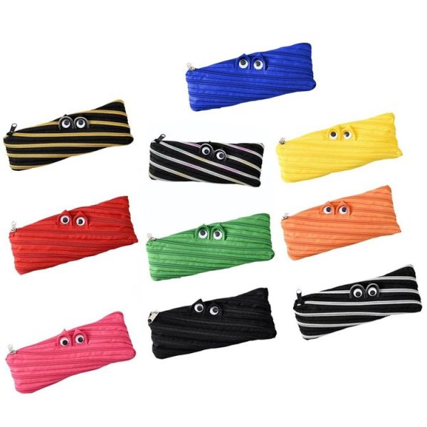 2 PCS Cute Novelty Candy Colors Zipper Monsters Pencil Bag Girl Boys School Pen Bag (Yellow) - Image 2