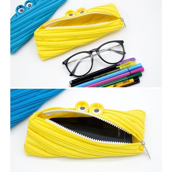2 PCS Cute Novelty Candy Colors Zipper Monsters Pencil Bag Girl Boys School Pen Bag (Yellow) - Image 6