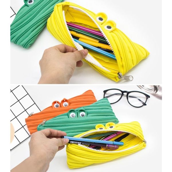 2 PCS Cute Novelty Candy Colors Zipper Monsters Pencil Bag Girl Boys School Pen Bag (Yellow) - Image 7