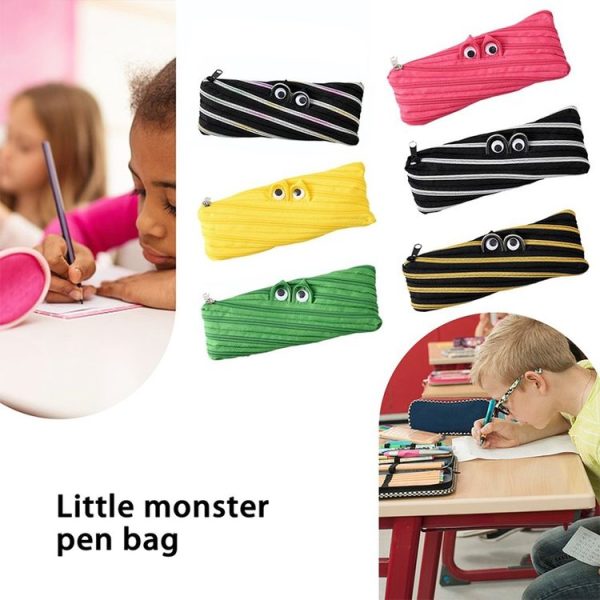2 PCS Cute Novelty Candy Colors Zipper Monsters Pencil Bag Girl Boys School Pen Bag (Yellow) - Image 8