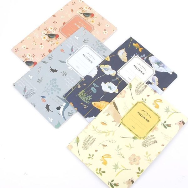 4 PCS G12G108 Kawaii Cute Nature Flowers Birds Animal Notebook Painting Diary Book Journal Record Office School Supplies, Random Color Delivery - Image 3