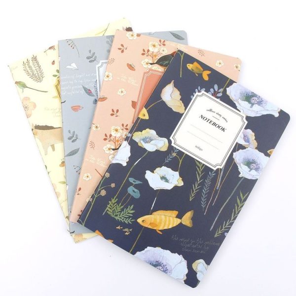 4 PCS G12G108 Kawaii Cute Nature Flowers Birds Animal Notebook Painting Diary Book Journal Record Office School Supplies, Random Color Delivery - Image 4