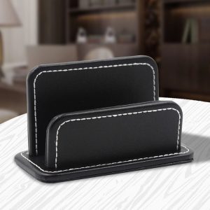 2 Blocks Office Stationery Leather Name Card Holder Stationery Bussiness Office Home Card Holder (Black)