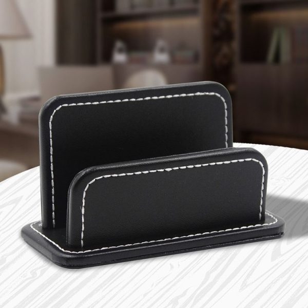 2 Blocks Office Stationery Leather Name Card Holder Stationery Bussiness Office Home Card Holder (Black)