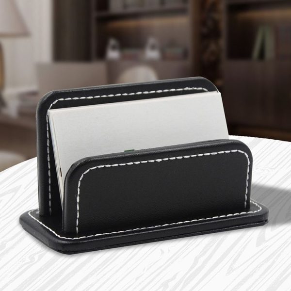 2 Blocks Office Stationery Leather Name Card Holder Stationery Bussiness Office Home Card Holder (Black) - Image 4