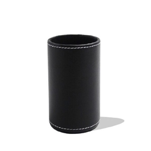 Faux Leather Leather Penholder Desk Supplies Organizer (Black) - Image 2