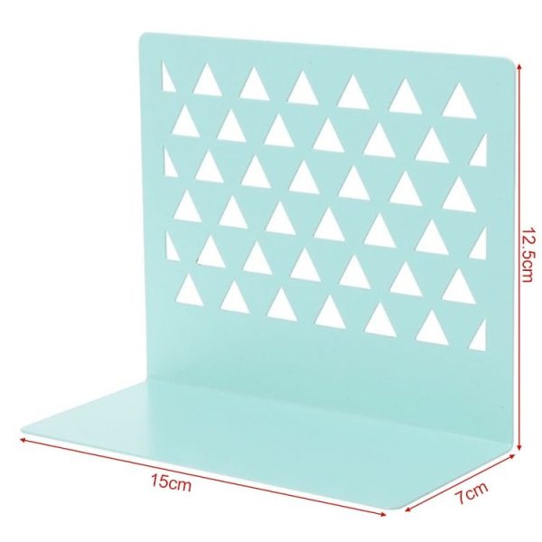 Metal Triangular Hollow Desktop Organizer Bookends Support Stand Holder Shelf Bookrack Home Office Supplies (Green) - Image 2