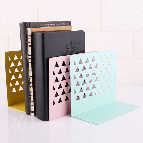 Metal Triangular Hollow Desktop Organizer Bookends Support Stand Holder Shelf Bookrack Home Office Supplies (Green) - Image 7