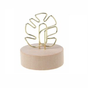Photo Clip Card Note Clamp Round Wooden Base Iron Note Storage Holder, Type: Leaves