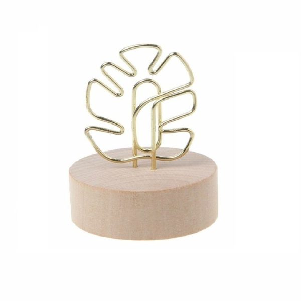Photo Clip Card Note Clamp Round Wooden Base Iron Note Storage Holder, Type: Leaves - Image 2