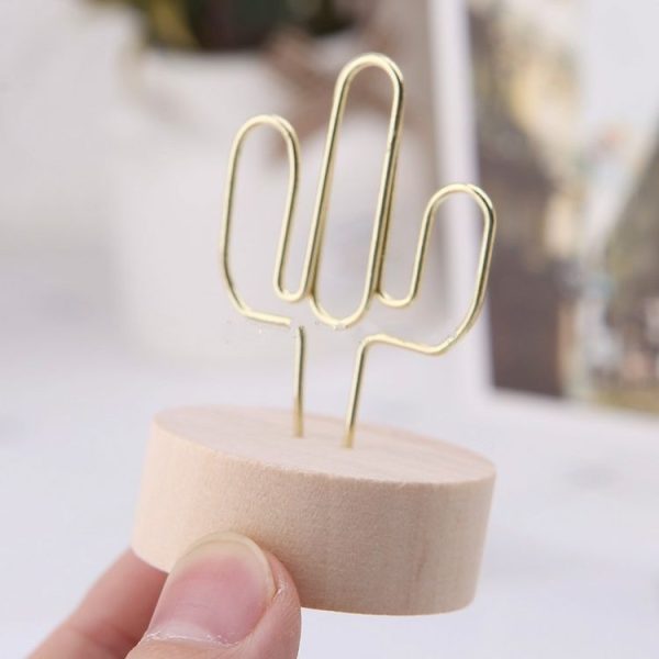 Photo Clip Card Note Clamp Round Wooden Base Iron Note Storage Holder, Type: Leaves - Image 4
