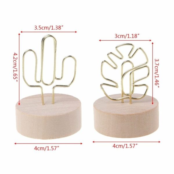 Photo Clip Card Note Clamp Round Wooden Base Iron Note Storage Holder, Type: Leaves - Image 6