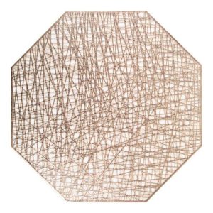 Pastoral Octagonal PVC Insulated Placemat Creative Hollow Placemat Household Table Decoration (Gold)