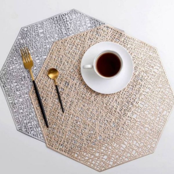 Pastoral Octagonal PVC Insulated Placemat Creative Hollow Placemat Household Table Decoration (Gold) - Image 6