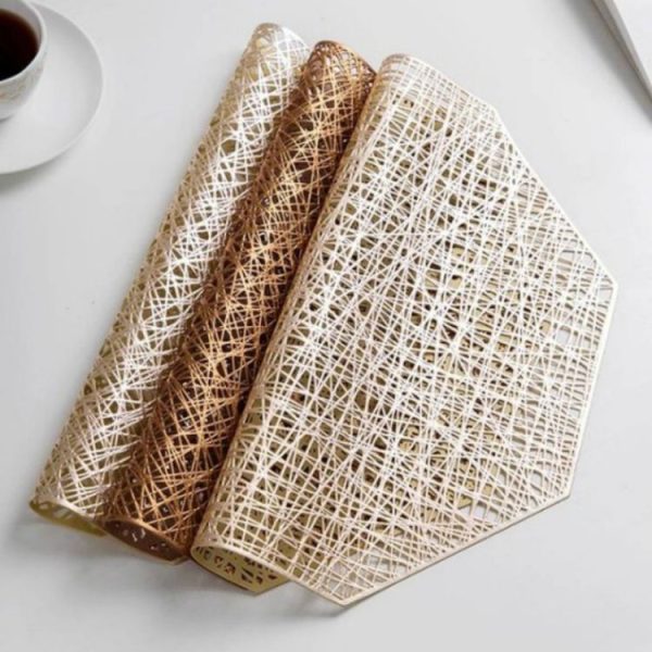 Pastoral Octagonal PVC Insulated Placemat Creative Hollow Placemat Household Table Decoration (Gold) - Image 7