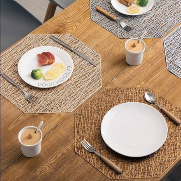 Pastoral Octagonal PVC Insulated Placemat Creative Hollow Placemat Household Table Decoration (Gold) - Image 8