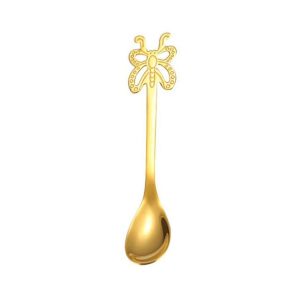 Multicolor Stainless Steel Butterfly Coffee Spoon Fruit Cold Drink Ice Cream Dessert Tea Spoon, Color: Gold