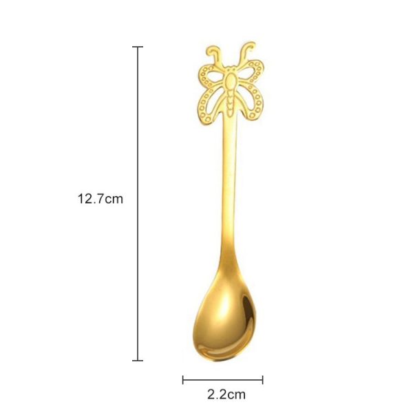 Multicolor Stainless Steel Butterfly Coffee Spoon Fruit Cold Drink Ice Cream Dessert Tea Spoon, Color: Gold - Image 2