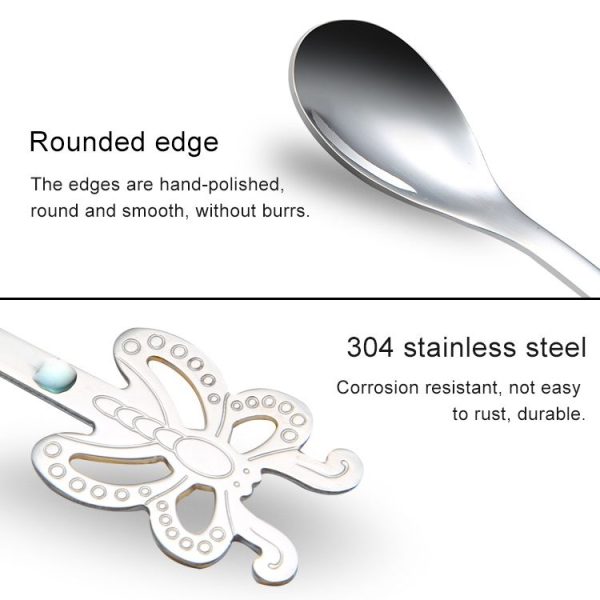 Multicolor Stainless Steel Butterfly Coffee Spoon Fruit Cold Drink Ice Cream Dessert Tea Spoon, Color: Gold - Image 3