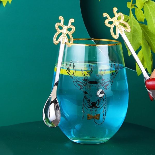 Multicolor Stainless Steel Butterfly Coffee Spoon Fruit Cold Drink Ice Cream Dessert Tea Spoon, Color: Gold - Image 5