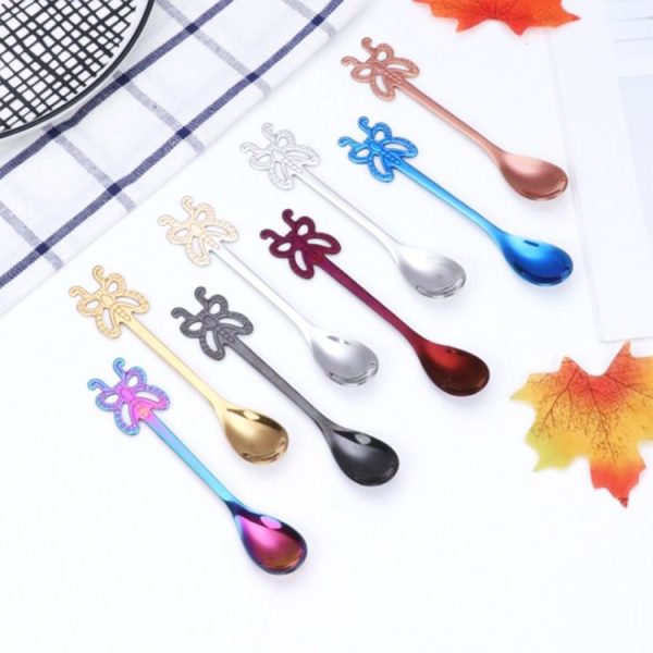 Multicolor Stainless Steel Butterfly Coffee Spoon Fruit Cold Drink Ice Cream Dessert Tea Spoon, Color: Gold - Image 6