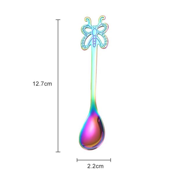 Multicolor Stainless Steel Butterfly Coffee Spoon Fruit Cold Drink Ice Cream Dessert Tea Spoon, Color: Rainbow - Image 2
