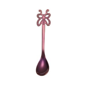 Multicolor Stainless Steel Butterfly Coffee Spoon Fruit Cold Drink Ice Cream Dessert Tea Spoon, Color: Purple