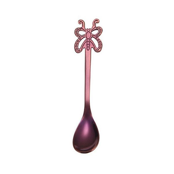 Multicolor Stainless Steel Butterfly Coffee Spoon Fruit Cold Drink Ice Cream Dessert Tea Spoon, Color: Purple