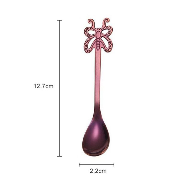 Multicolor Stainless Steel Butterfly Coffee Spoon Fruit Cold Drink Ice Cream Dessert Tea Spoon, Color: Purple - Image 2