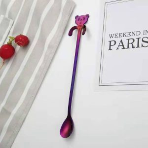 Cute Bear Spoon Long Handle Spoons Coffee Drinking Tools (Purple)