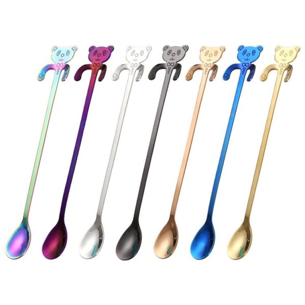 Cute Bear Spoon Long Handle Spoons Coffee Drinking Tools (Purple) - Image 3