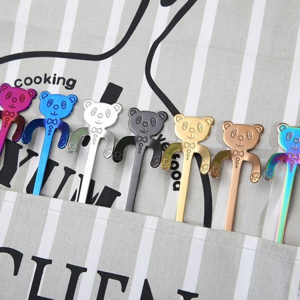Cute Bear Spoon Long Handle Spoons Coffee Drinking Tools (Purple) - Image 4