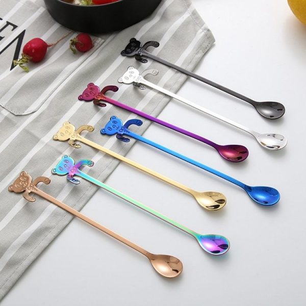 Cute Bear Spoon Long Handle Spoons Coffee Drinking Tools (Purple) - Image 5