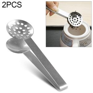 2 PCS Stainless Steel Round Teabag Tongs Tea Bag Squeezer Holder Grip (Silver)