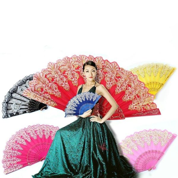 Spain Style Plastic Folding Fan Peacock Lace Fan Ladies Dance Gilding Fan, Size: 23x42cm (Pink) - Image 4