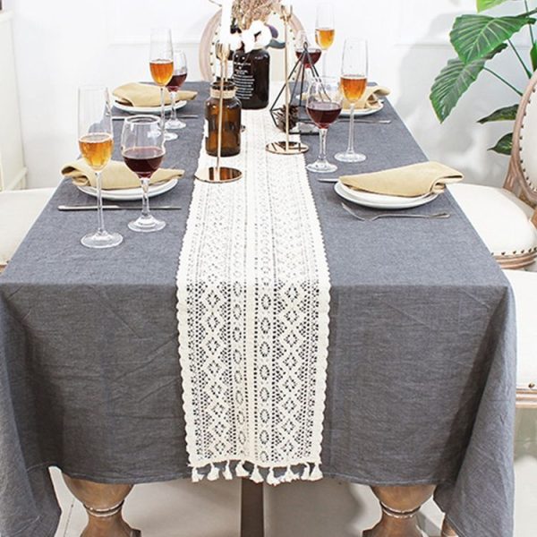 Tassel Lace Floral Romance Retro Crochet Hollow Cotton Blend Table Runner Covers, Size: 24x180cm (York Weave) - Image 2