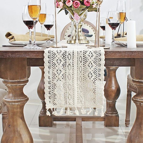 Tassel Lace Floral Romance Retro Crochet Hollow Cotton Blend Table Runner Covers, Size: 24x180cm (York Weave) - Image 3