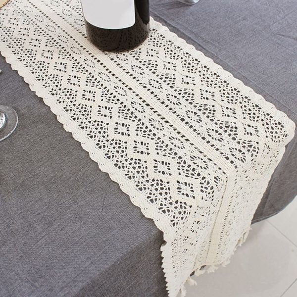 Tassel Lace Floral Romance Retro Crochet Hollow Cotton Blend Table Runner Covers, Size: 24x180cm (York Weave) - Image 4