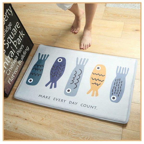 Cartoon Flannel Carpet Land Pad Household Kitchen Shower Room Non-slip Cushion Bedroom Strip Door Mat, Size: 40x60cm (Wooden Fish)