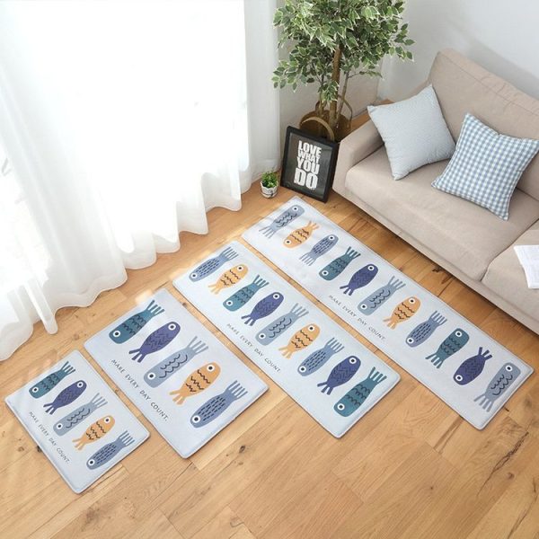 Cartoon Flannel Carpet Land Pad Household Kitchen Shower Room Non-slip Cushion Bedroom Strip Door Mat, Size: 40x60cm (Wooden Fish) - Image 2