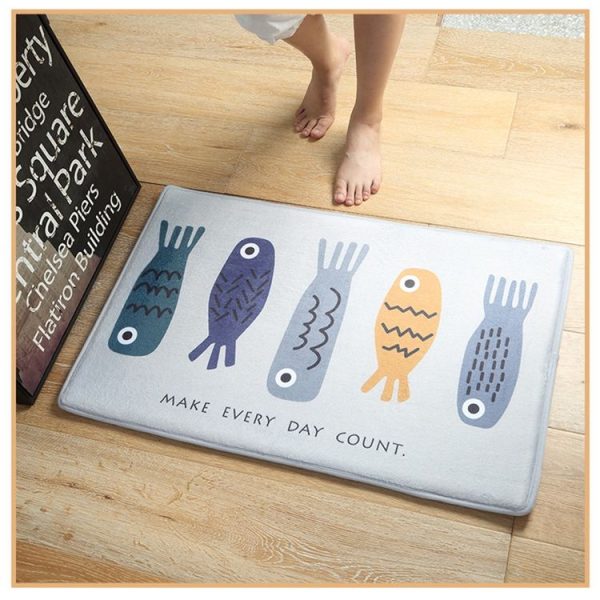 Cartoon Flannel Carpet Land Pad Household Kitchen Shower Room Non-slip Cushion Bedroom Strip Door Mat, Size: 40x60cm (Wooden Fish) - Image 3
