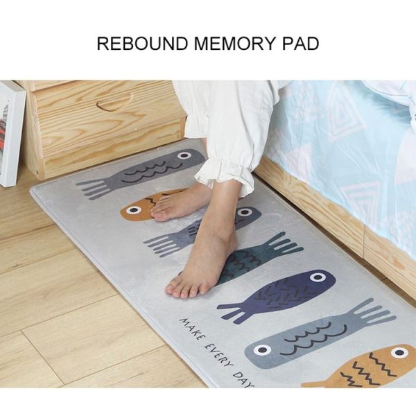Cartoon Flannel Carpet Land Pad Household Kitchen Shower Room Non-slip Cushion Bedroom Strip Door Mat, Size: 40x60cm (Wooden Fish) - Image 6