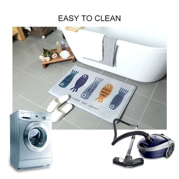 Cartoon Flannel Carpet Land Pad Household Kitchen Shower Room Non-slip Cushion Bedroom Strip Door Mat, Size: 40x60cm (Wooden Fish) - Image 8
