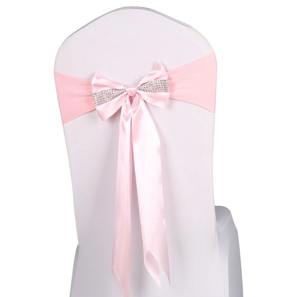 Wedding Events Party Ceremony Banquet Christmas Decoration Chair Sash Bow Elastic Chair Ribbon Back Tie Bands Chair Sashes (Pink)