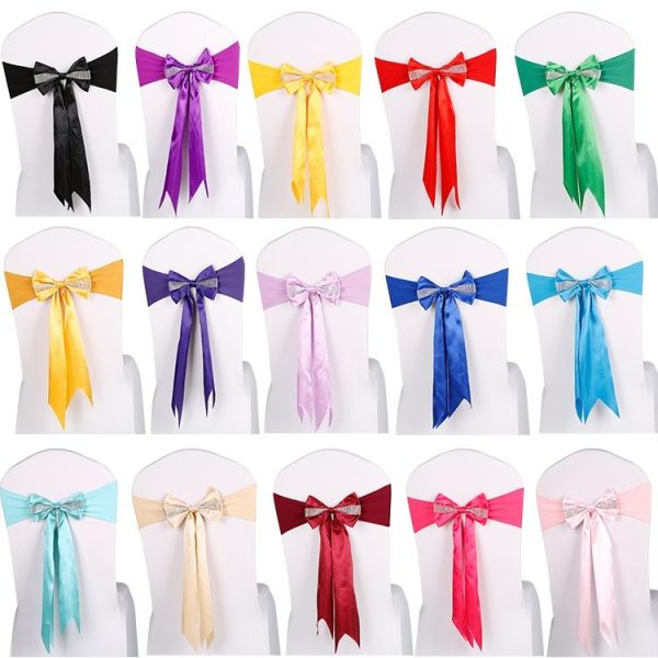 Wedding Events Party Ceremony Banquet Christmas Decoration Chair Sash Bow Elastic Chair Ribbon Back Tie Bands Chair Sashes (Pink) - Image 2