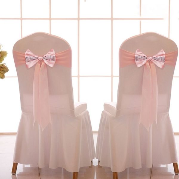 Wedding Events Party Ceremony Banquet Christmas Decoration Chair Sash Bow Elastic Chair Ribbon Back Tie Bands Chair Sashes (Pink) - Image 5